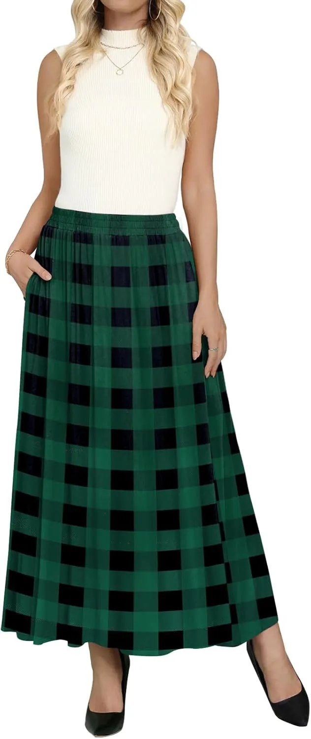 Women's Maxi Skirt Flowy High Waisted Casual Long Skirts with Pockets