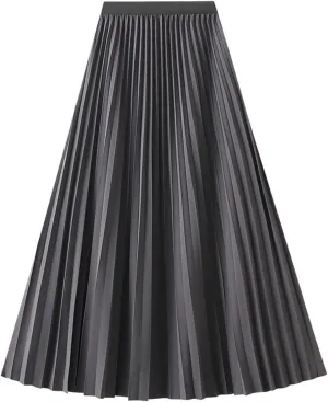 Women's Pleated A-Line Midi Skirts High Waisted Shirring Skirt for Casual and Formal Occasions