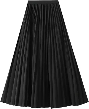 Women's Pleated A-Line Midi Skirts High Waisted Shirring Skirt for Casual and Formal Occasions