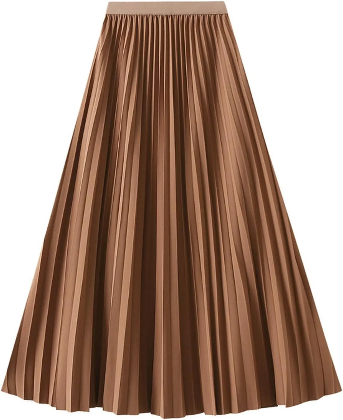 Women's Pleated A-Line Midi Skirts High Waisted Shirring Skirt for Casual and Formal Occasions