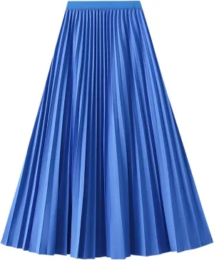 Women's Pleated A-Line Midi Skirts High Waisted Shirring Skirt for Casual and Formal Occasions