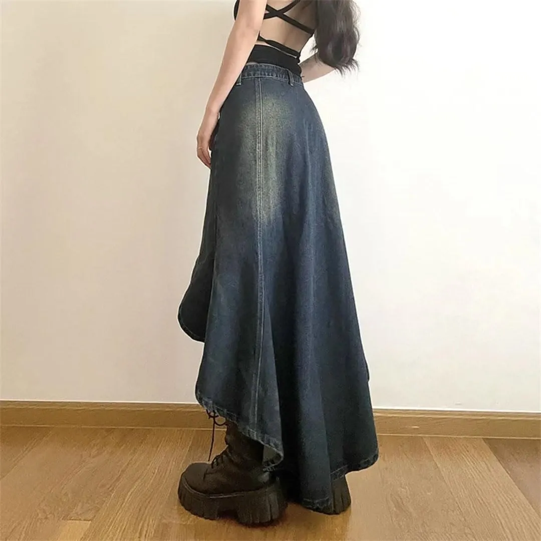 Women's Skirts Irregular A-LINE Denim Vintage Button Down High Waisted Maxi Skirts