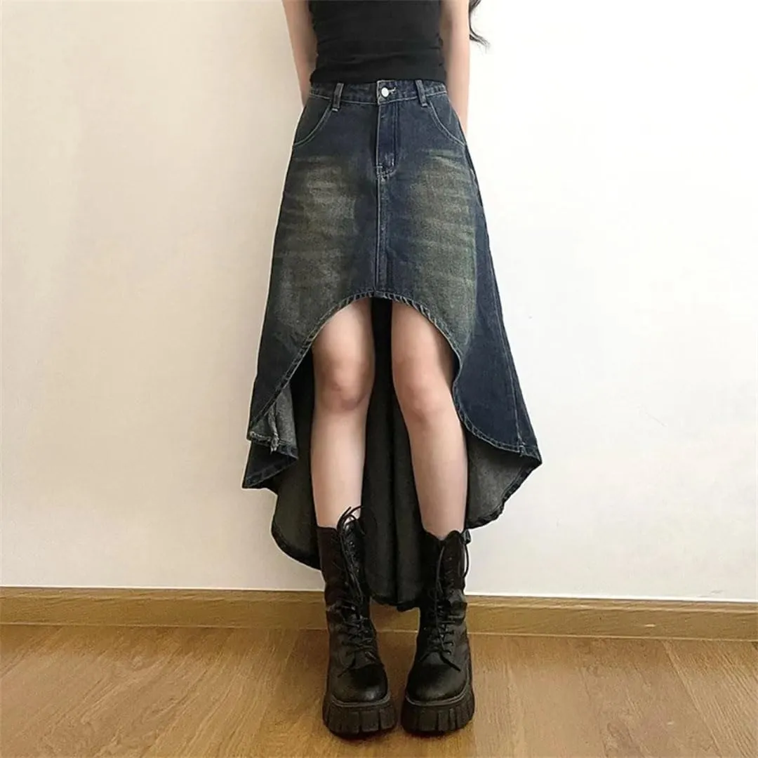 Women's Skirts Irregular A-LINE Denim Vintage Button Down High Waisted Maxi Skirts