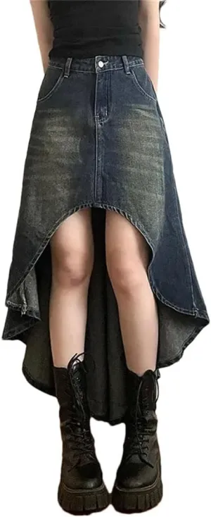 Women's Skirts Irregular A-LINE Denim Vintage Button Down High Waisted Maxi Skirts