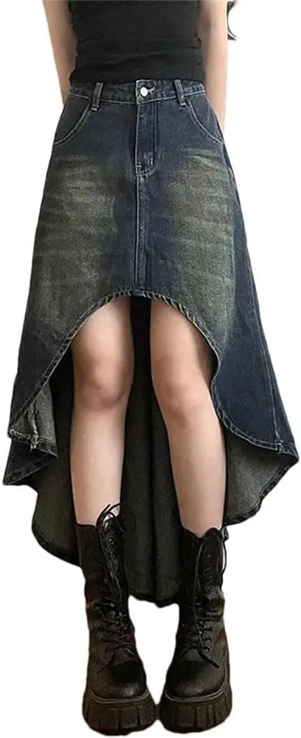 Women's Skirts Irregular A-LINE Denim Vintage Button Down High Waisted Maxi Skirts