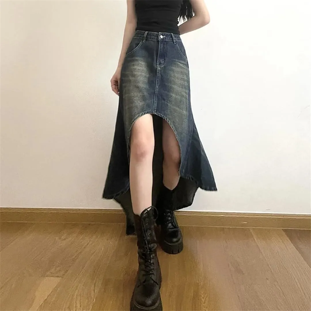 Women's Skirts Irregular A-LINE Denim Vintage Button Down High Waisted Maxi Skirts