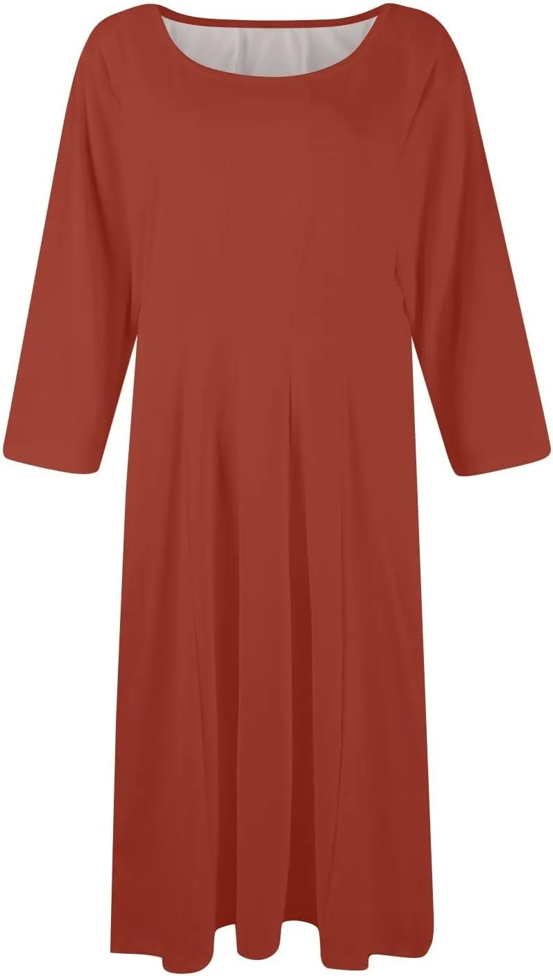 Womens Summer Dresses Summer Flowy Beach 3/4 Sleeve Dress Aline Casual Tshirt Dress Floral Midi Dresses with Pockets