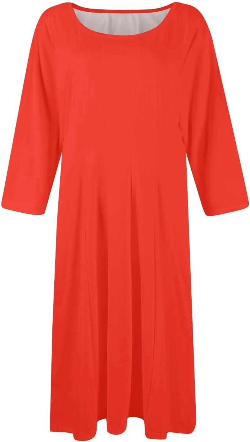 Womens Summer Dresses Summer Flowy Beach 3/4 Sleeve Dress Aline Casual Tshirt Dress Floral Midi Dresses with Pockets