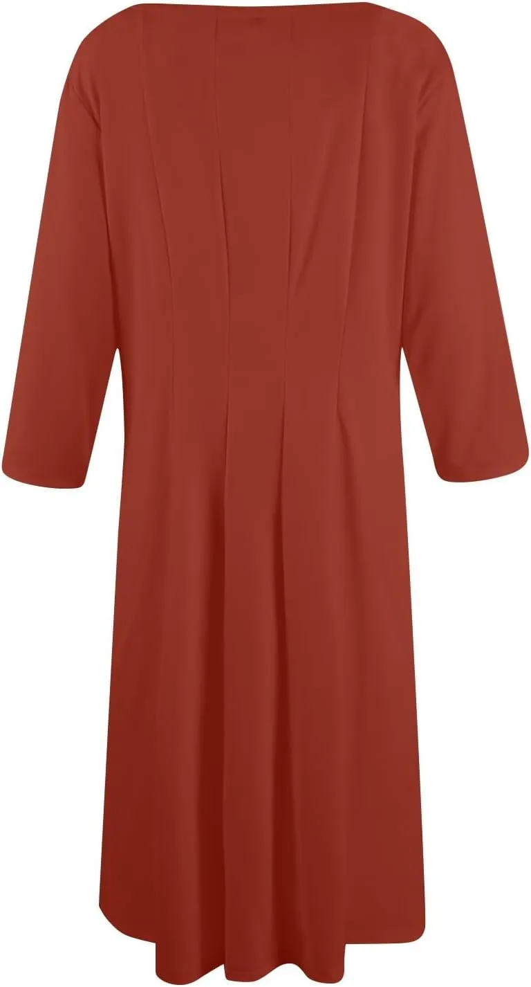 Womens Summer Dresses Summer Flowy Beach 3/4 Sleeve Dress Aline Casual Tshirt Dress Floral Midi Dresses with Pockets