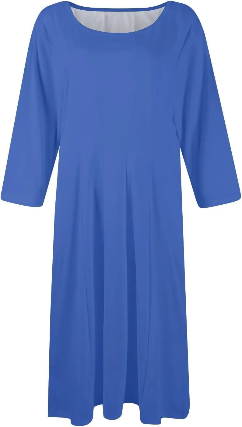 Womens Summer Dresses Summer Flowy Beach 3/4 Sleeve Dress Aline Casual Tshirt Dress Floral Midi Dresses with Pockets