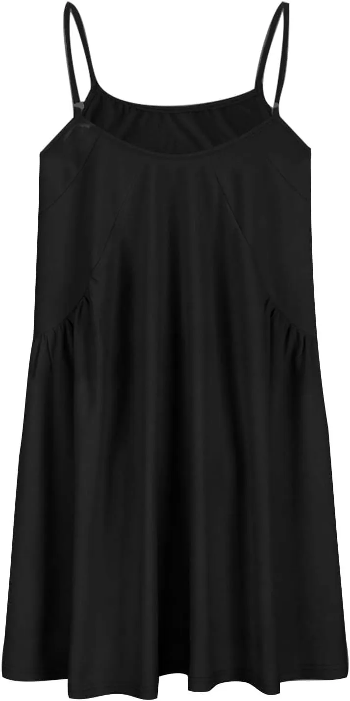 Xiaojmake Women's Beach Sun Dress V Neck Sleeveless Ruffle Hem Short Cami Dress Frill Trim Loose Solid Mini Tunic Dresses