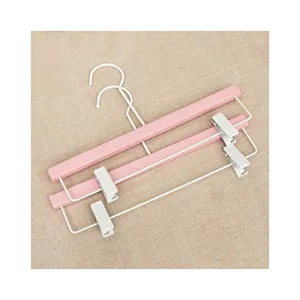 Xyijia Hanger 10 Pcs Thick Princess Pink Wooden Clothes Coats Hanger White Hook, Pink Pants Skirt Hanger Clips Bride Lady Girl