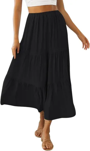 Y2k Plaid Maxi Skirts for Women Vintage Gingham High Waist A-Line Flowy Swing Tiered Long Skirt Casual Boho Beachwear