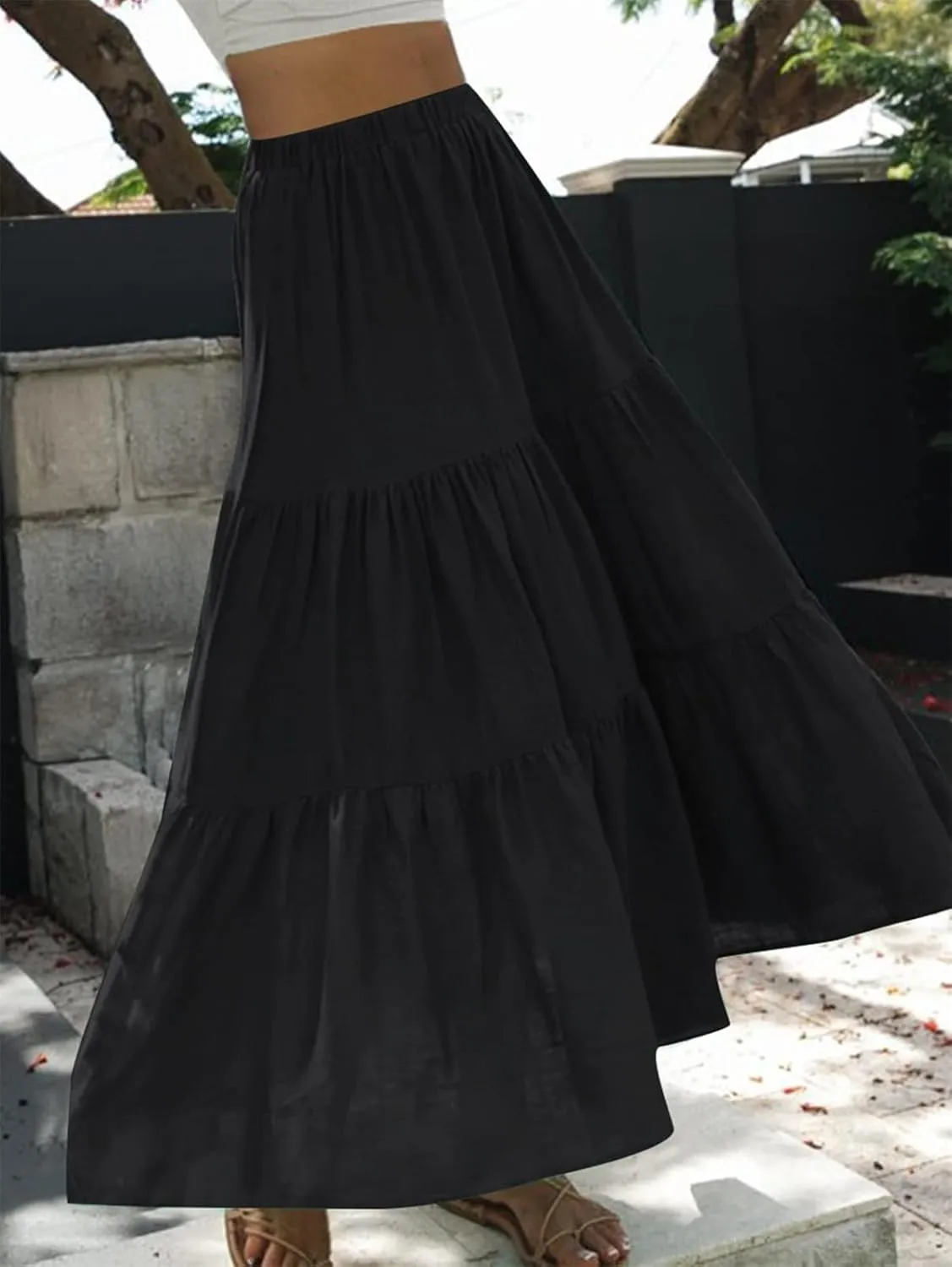 Y2k Plaid Maxi Skirts for Women Vintage Gingham High Waist A-Line Flowy Swing Tiered Long Skirt Casual Boho Beachwear