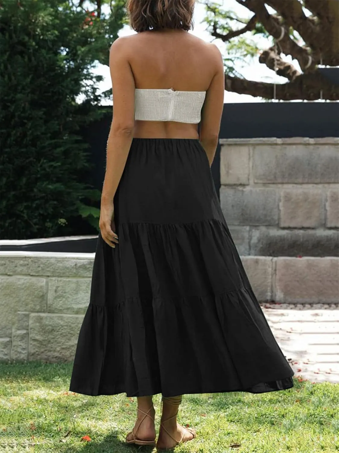 Y2k Plaid Maxi Skirts for Women Vintage Gingham High Waist A-Line Flowy Swing Tiered Long Skirt Casual Boho Beachwear