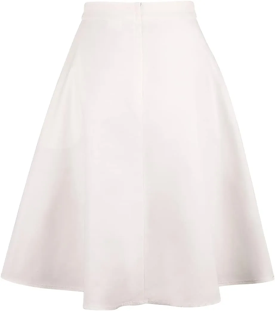 YARN & INK Women's Cotton Midi Skirts Trendy 1950s Vintage Casual A-line Swing Skirt 50s with Pockets Spring Fall