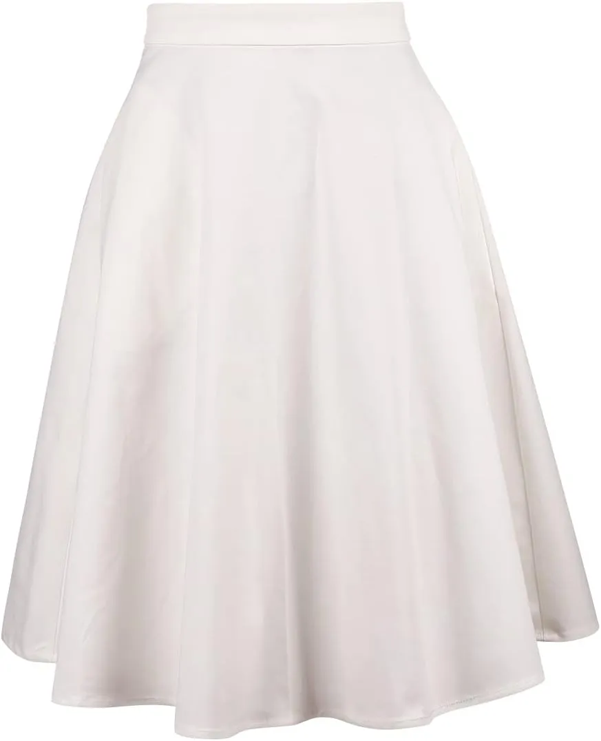 YARN & INK Women's Cotton Midi Skirts Trendy 1950s Vintage Casual A-line Swing Skirt 50s with Pockets Spring Fall