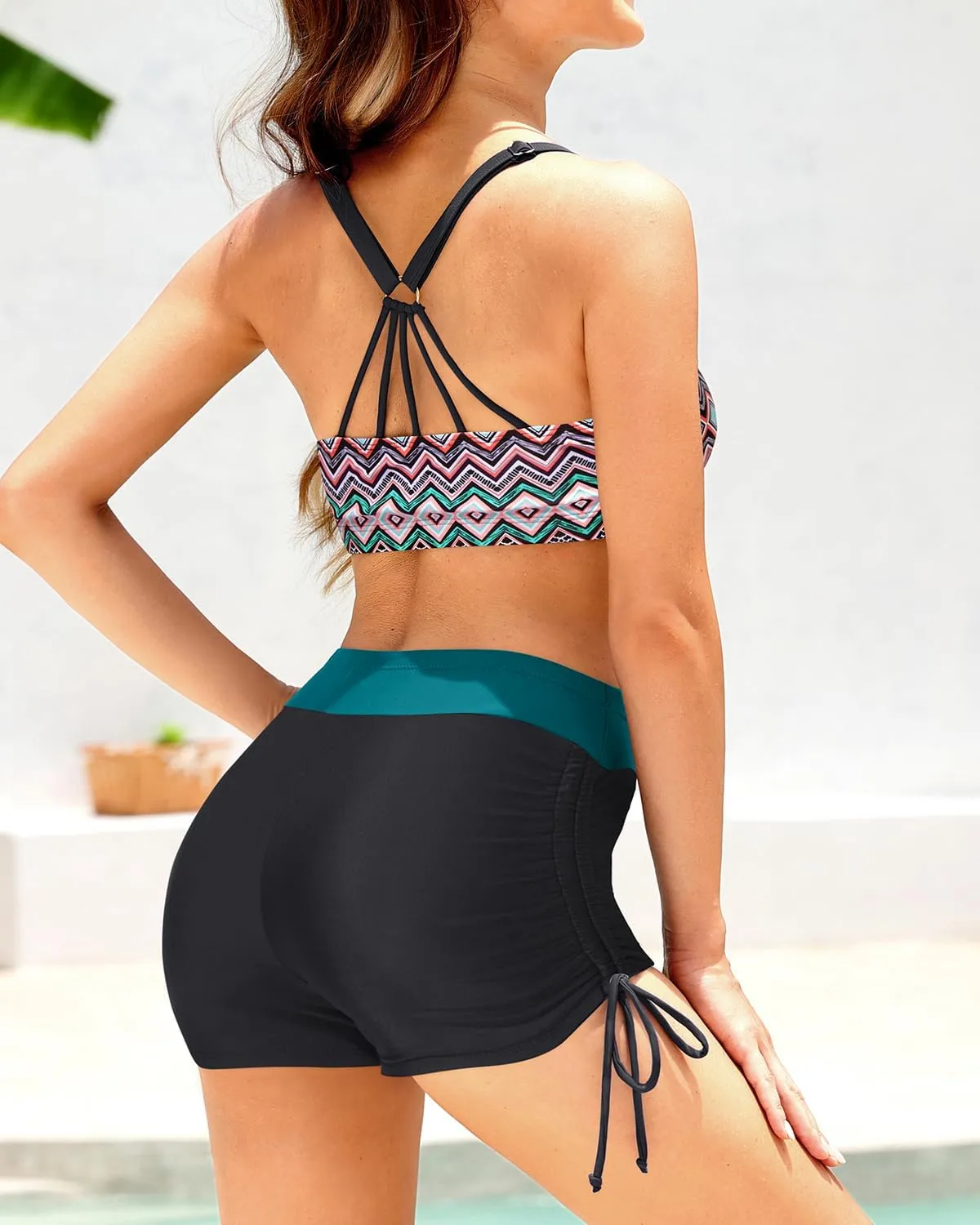 Yonique 3 Piece Womens Tankini Swimsuits with Shorts Athletic Bathing Suits Tank Tops with Bra and Boyshorts