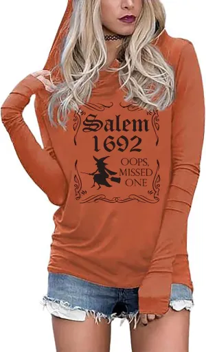 Yuaelria Halloween Sanderson Sisters Squad Hoodies Women Vintage Gothic Graphic Tops Casual Fall Long Sleeve Pullover Shirt