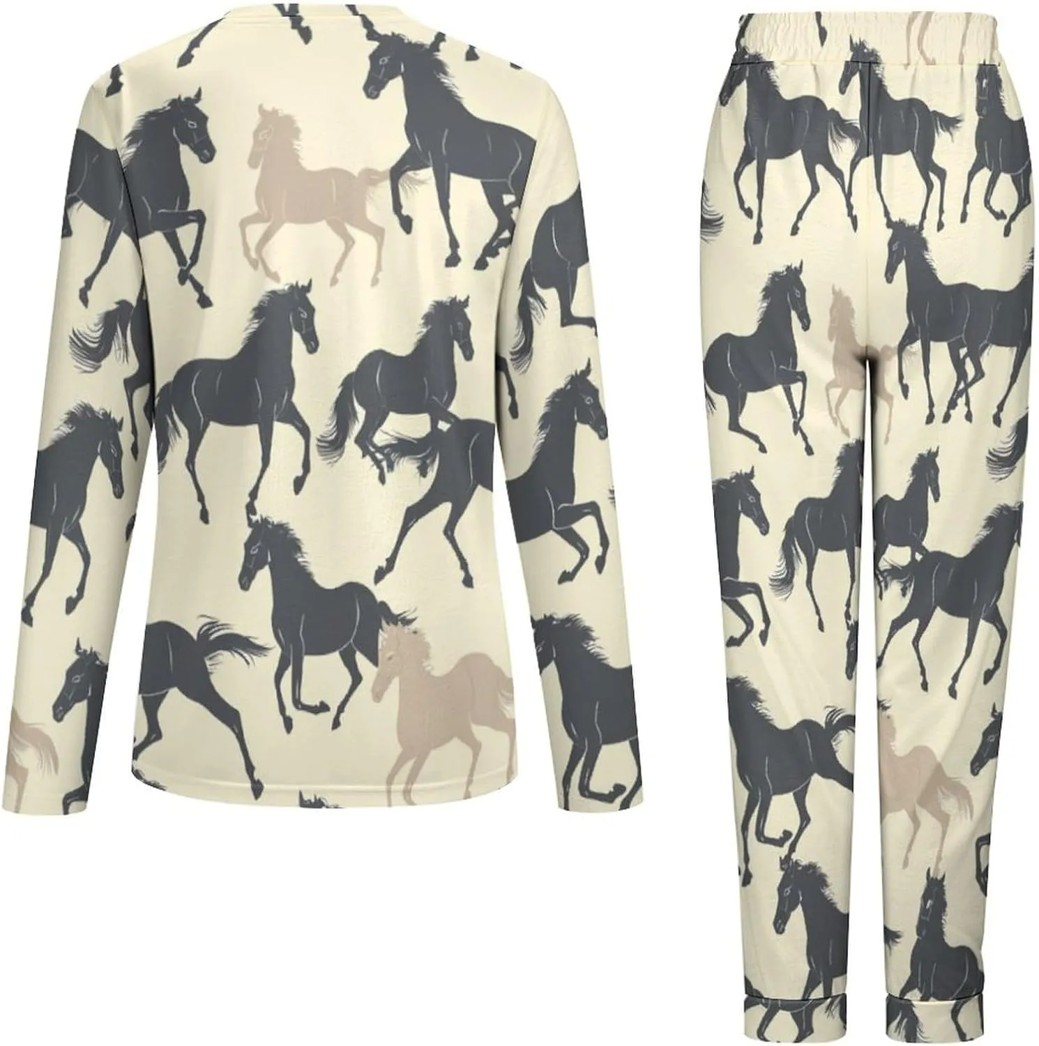 Zakqeik Horses Women's Classic Long-Sleeve Tops And Long Pants Pajama Set Two-Piece Pjs with Pockets