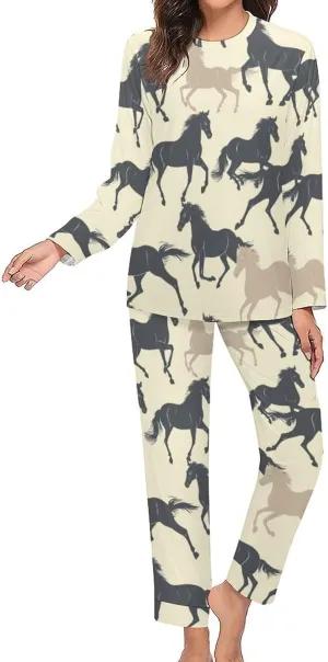 Zakqeik Horses Women's Classic Long-Sleeve Tops And Long Pants Pajama Set Two-Piece Pjs with Pockets